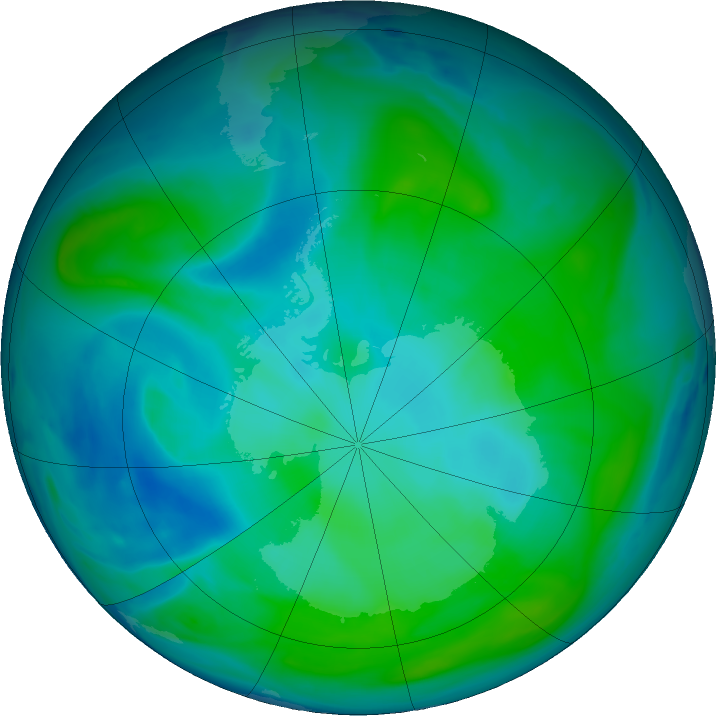 Antarctic ozone map for 25 January 2017